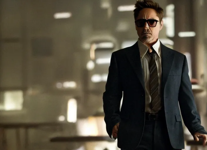 Image similar to film still of Robert Downey Jr as Cobb in Inception, 4k