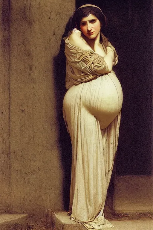 Image similar to pregnant woman under street light by Edwin Long, Bouguereau, Rutkowski