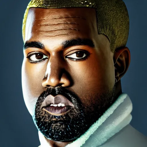 Image similar to Portrait of Kanye West as emperor napoleon, splash art, cinematic lighting, dramatic, octane render, long lens, shallow depth of field, bokeh, anamorphic lens flare, 8k, hyper detailed, 35mm film grain