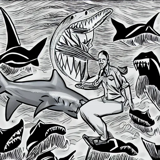 Image similar to Sharknado in the style of junji ito, horror, manga, shark, complex