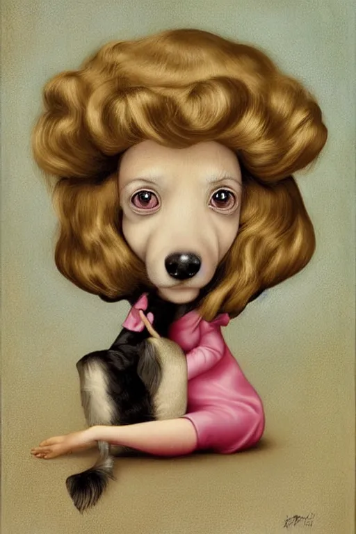 Image similar to a cute dog who look like cameron diaz painted by mark ryden, by dali, digital art