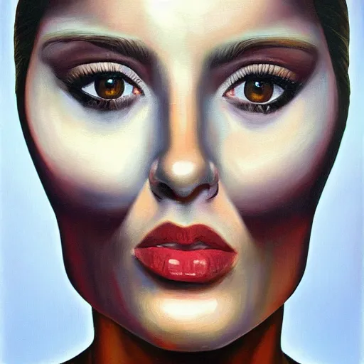 Image similar to ultrarealism oil painting, woman with square mirror face, portrait