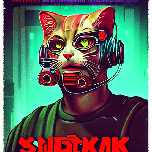 Prompt: cyberpunk cat, retro, movie poster