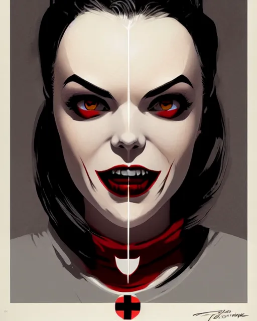 Prompt: beautiful female vampire nurse cap, symmetrical face, evil grin, cinematic, dramatic, super detailed and intricate, by koson ohara, by darwyn cooke, by greg rutkowski