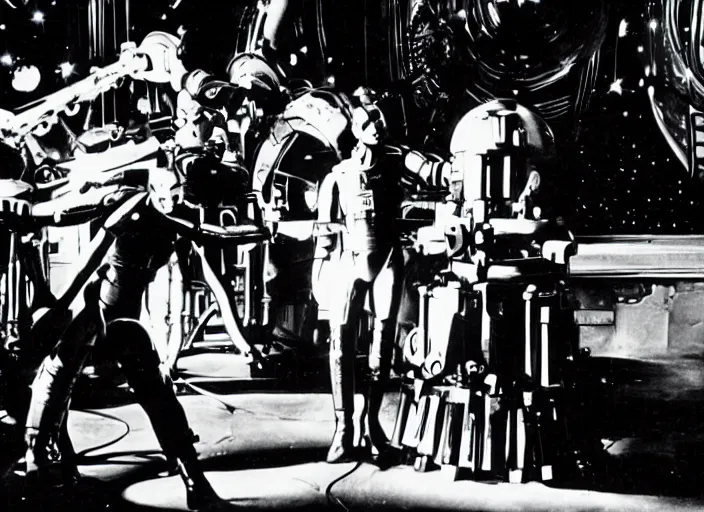 Image similar to scene from a 1930 space opera film