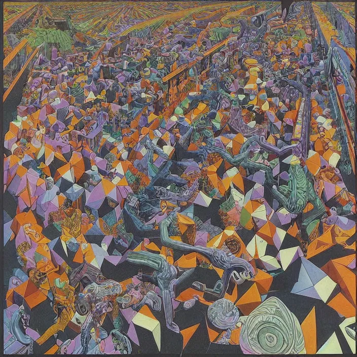 Image similar to lp cover of a 7 0's progressive rock album by mc escher, james jean, moebius, 8 k