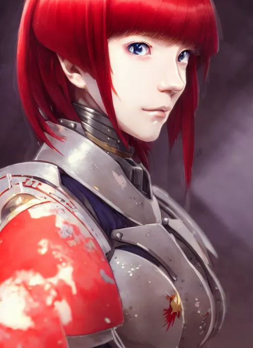 Image similar to portrait of Anime sister of battle, Warhammer 40000, cute-fine-face, red-short-hair pretty face, realistic shaded Perfect face, fine details. Anime. realistic shaded lighting by Ilya Kuvshinov katsuhiro otomo ghost-in-the-shell, magali villeneuve, artgerm, rutkowski, WLOP Jeremy Lipkin and Giuseppe Dangelico Pino and Michael Garmash and Rob Rey