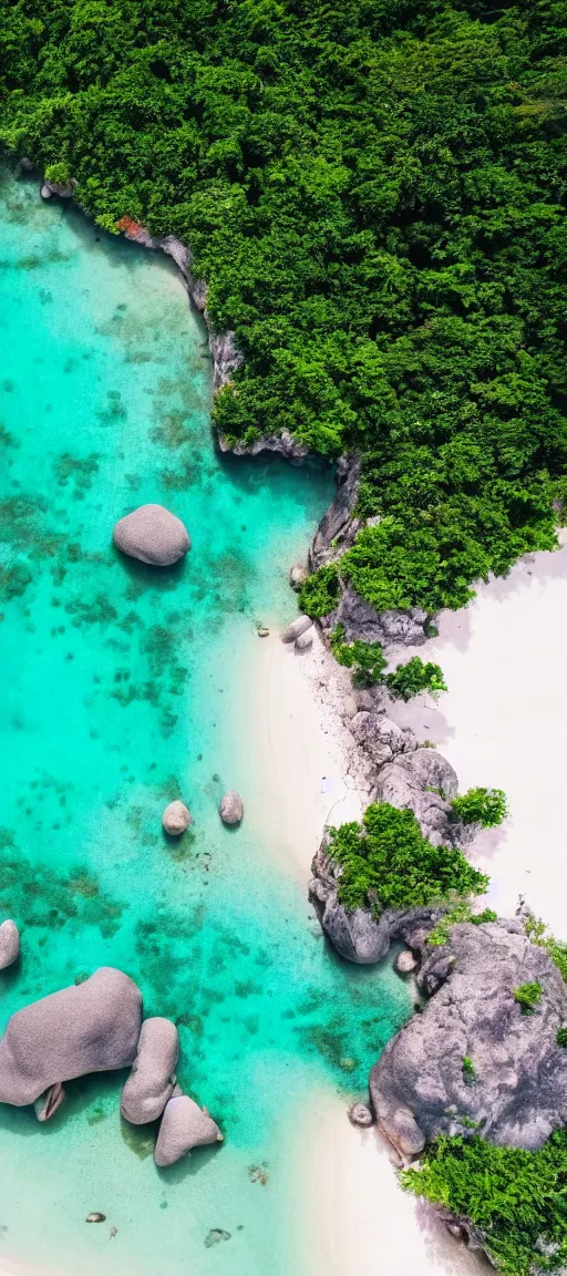 Image similar to beautiful koh samui, koh krabi, crystal clear blue water, white sandy beach, volcanic island, drone view, 4 k wallpaper