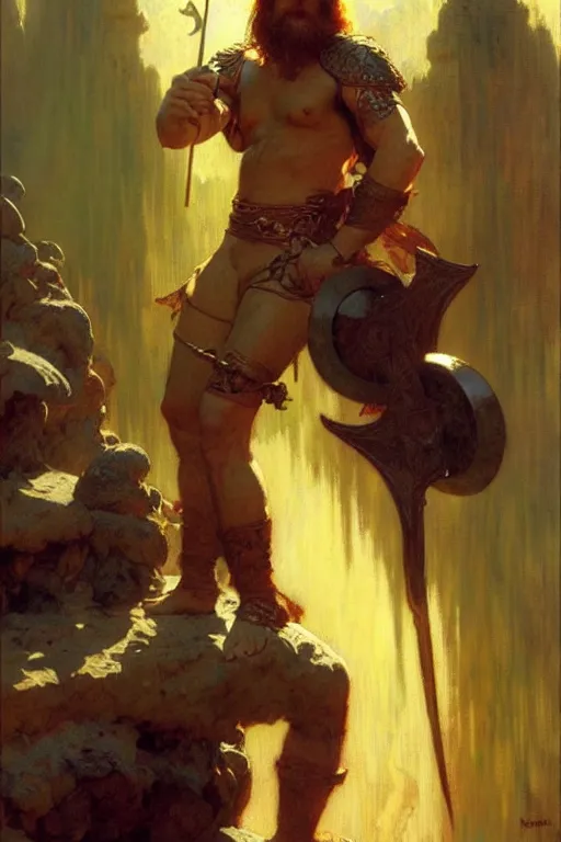 Image similar to attractive viking, matrix, painting by gaston bussiere, craig mullins, greg rutkowski, alphonse mucha