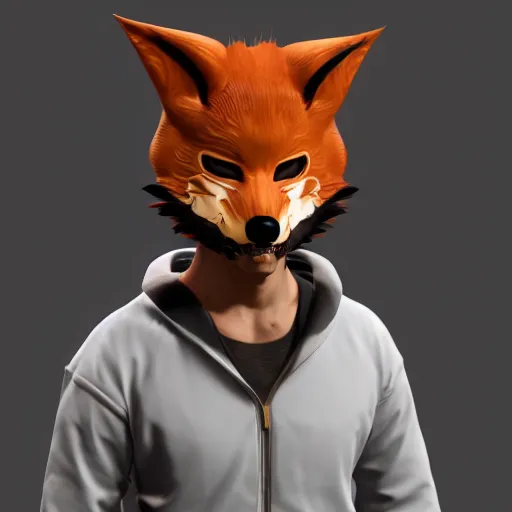 Prompt: a beautiful japanes male wearing a kitsune mask, intricate unreal engine 5 creation for a gallery