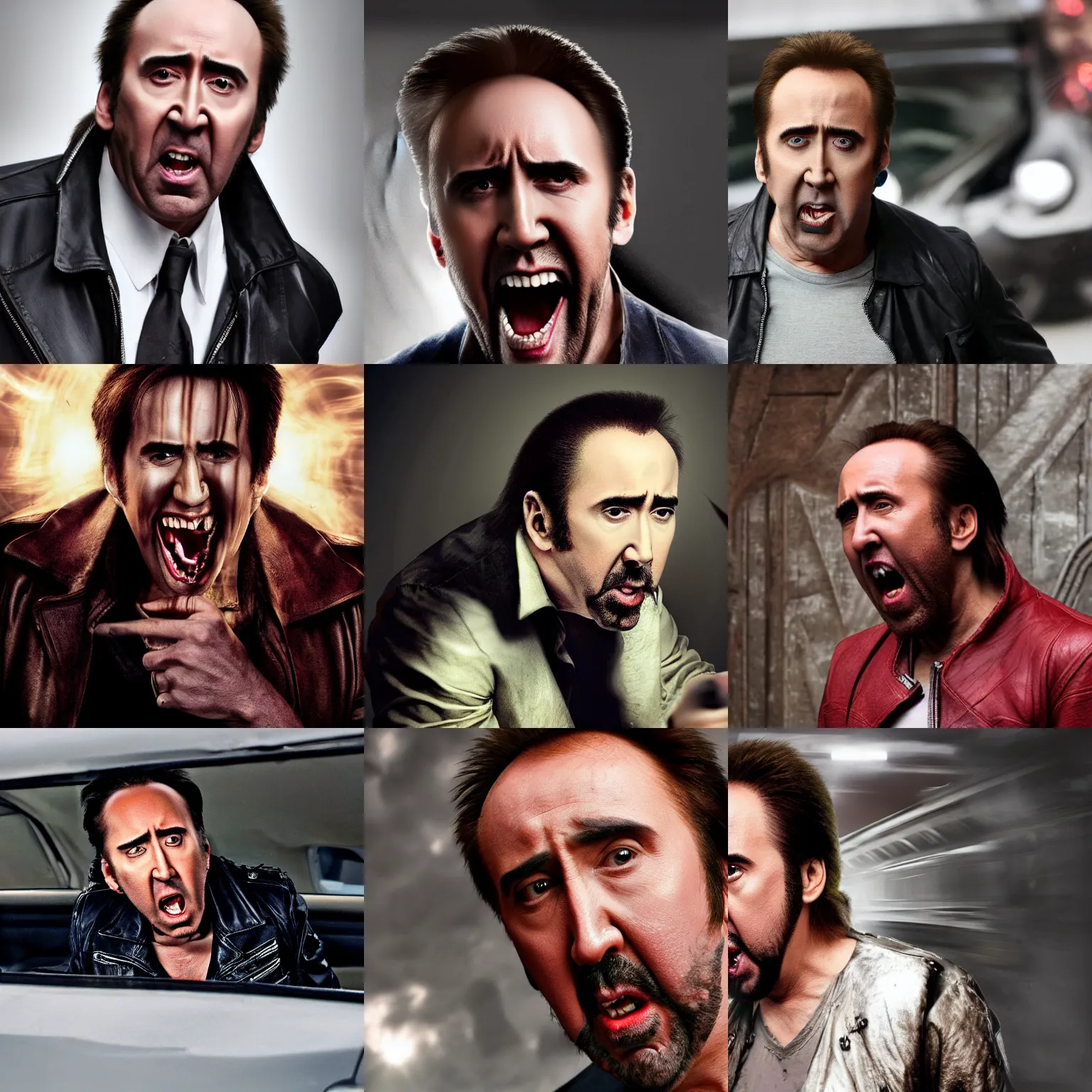 Prompt: nicolas cage unhinging jaw to eat an entire car, photography 4 k