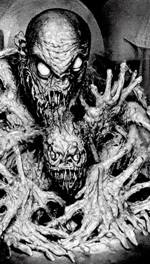 Image similar to a demonic vile grotesque disturbing disgusting horror visceral creature eating a human, inspired by the thing, david cronenberg