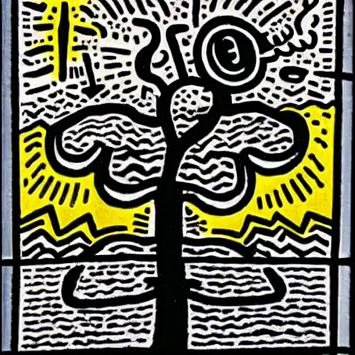 Prompt: smoky angelic otherworldly London line burbot machinery harbor teak tree , by Keith Haring and Evard Munch and Wendy Froud , groovy , smooth , tarot card