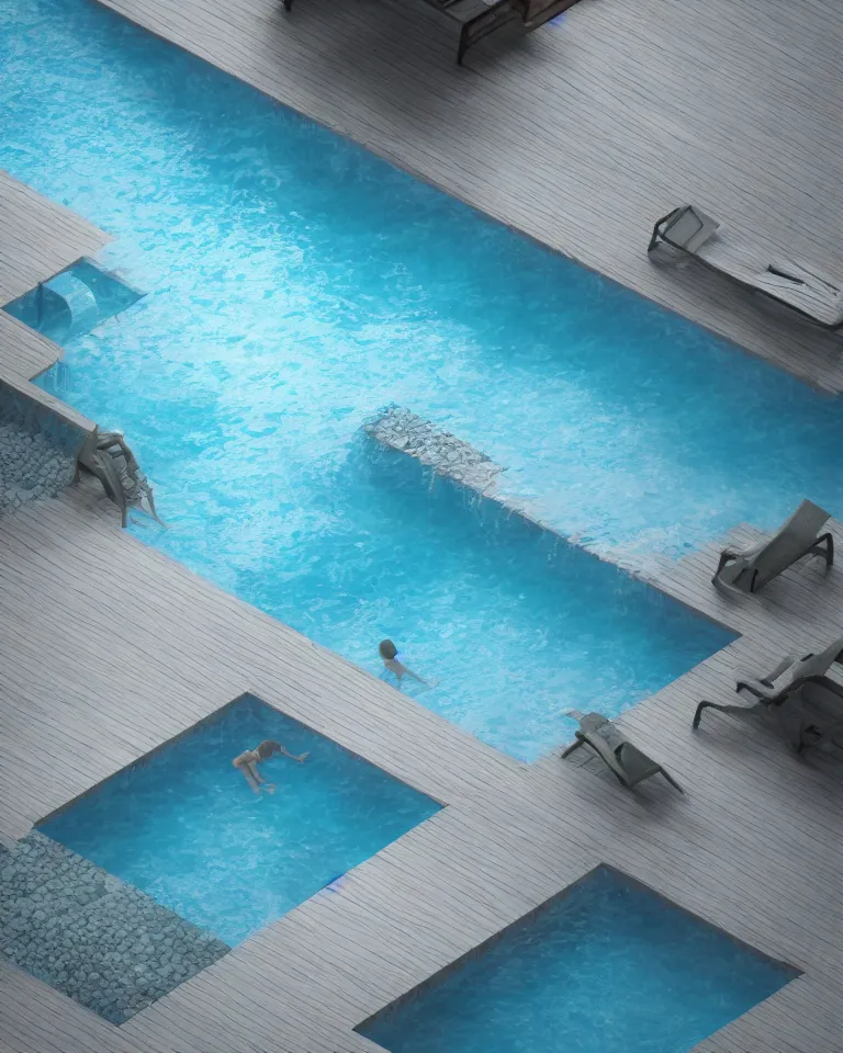 Prompt: swimming pool, liminal space, octane render