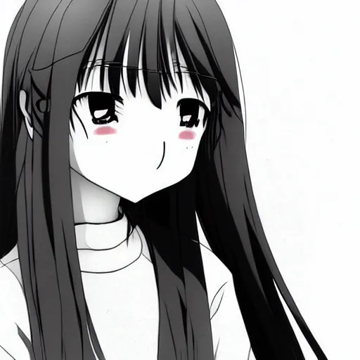 Image similar to arisu shimada crying and pouting, black and white, 2 d art, anime art, headshot, cute, kawaii, moe