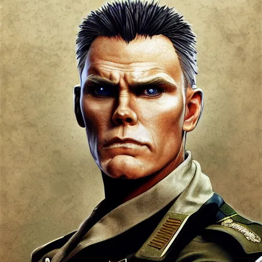 Prompt: christopher titus as guile from street fighter, army uniform, ultra realistic, concept art, intricate details, eerie, highly detailed, photorealistic, octane render, 8 k, unreal engine. art by artgerm and greg rutkowski and magali villeneuve and alphonse mucha