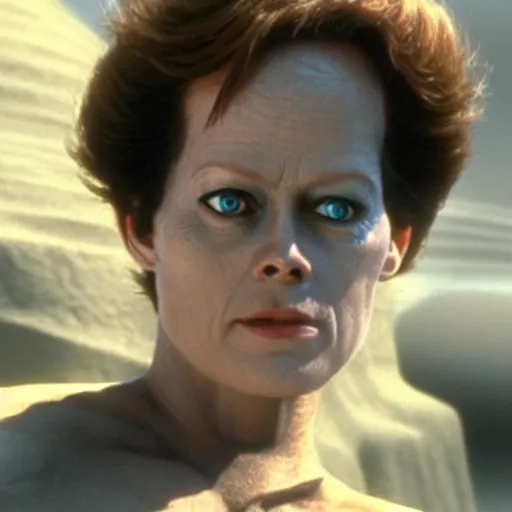 Prompt: Sigourney Weaver as a Fremen in Dune, realistic, detailed