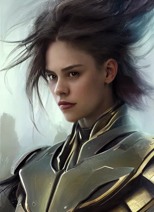 Prompt: a professional portrait of a beautiful young female, clothed in electric battle armor, olive skin, long dark hair, beautiful bone structure, symmetrical facial features, intricate, elegant, digital painting, concept art, smooth, sharp focus, finely detailed, illustration, from Valerian and the City of a Thousand Planets, by Ruan Jia and Mandy Jurgens and Artgerm and William-Adolphe Bouguerea