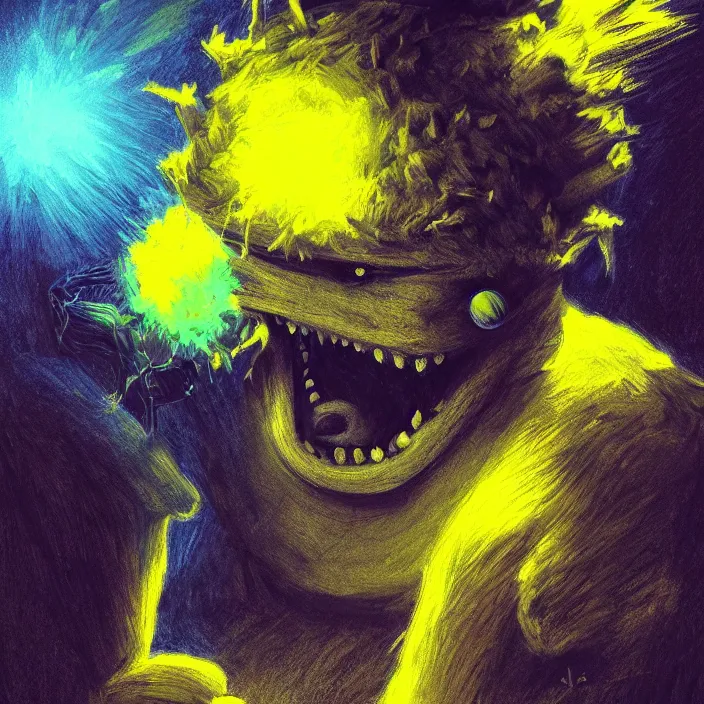 Image similar to cinematic portrait of a tennis ball monster in the abyss of space, chalk, masterpiece, trending on artstation, featured on pixiv, cinematic composition, dramatic pose, beautiful lighting, sharp details, hyper-detailed, HD, HDR, 4K, 8K, art by Basil Gogos