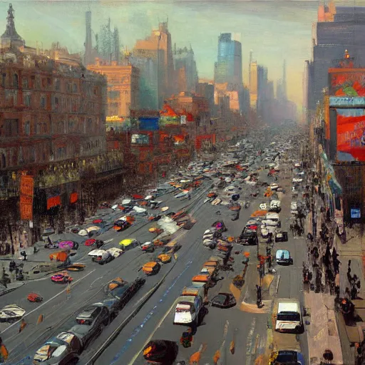 Prompt: A clutter scene of city traffic, maximalism, symmetry, high visual detail, photorealistic, by Ilya Repin and Asher Duran, artstation