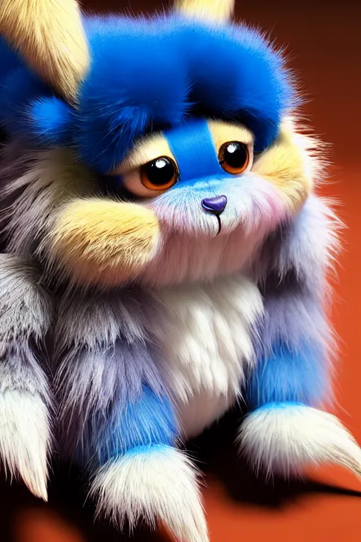 Image similar to high quality 3 d render hyperrealist very cute multicolor stripped fluffy! tarantula cat hybrid highly detailed, vray smooth, in the style of detective pikachu, hannah yata charlie immer, dramatic blue light, low angle, uhd 8 k, sharp focus