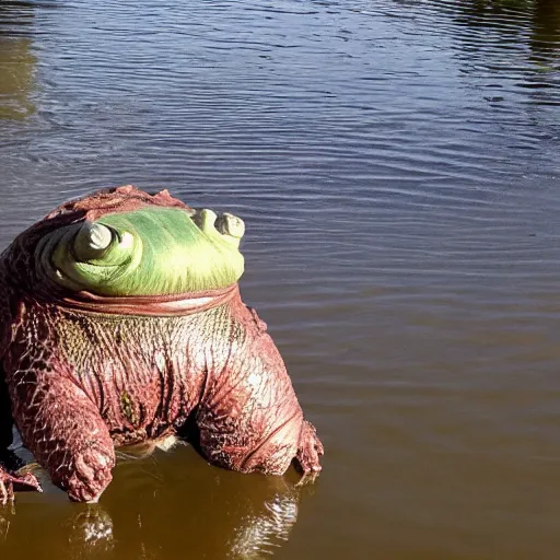 Prompt: giant tardigrade meets an alligator at a river