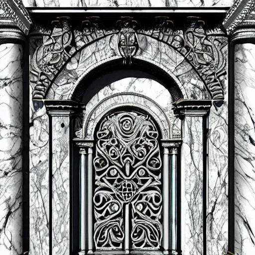 Prompt: ancient fantasy marble gate, neonpunk, mega structure, symmetric, intricate details