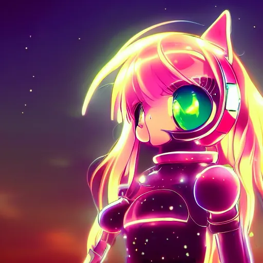 Image similar to anime girl close up beautiful extremely detailed neon city dusk robot cat