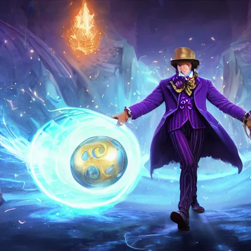 Prompt: portrait of willy wonka as a spellcaster, league of legends amazing splashscreen artwork, splash art, natural light, elegant, photorealistic facial features, intricate, fantasy, detailed face, atmospheric lighting, anamorphic lens flare, cinematic lighting, league of legends splash art, hd wallpaper, ultra high details by greg rutkowski