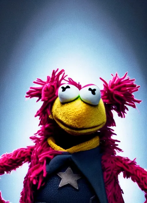 Image similar to studio portrait still of muppet!!!!! nick fury the winter soldier in avengers endgame!!!!!! as a muppet muppet as a muppet, 8 k, studio lighting, key light,