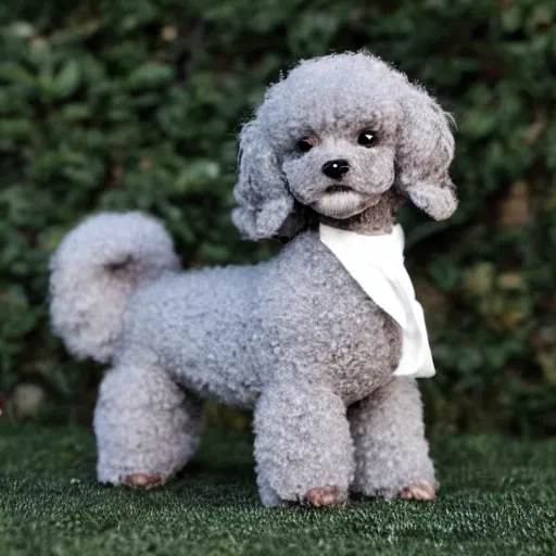 Prompt: hyper realistic dapper gray mini poodle from sweden.