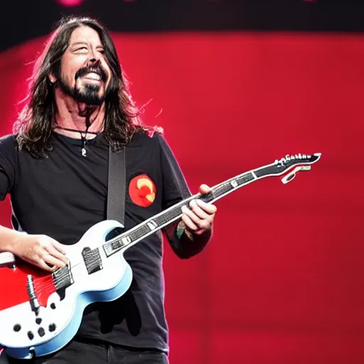 Prompt: dave grohl wearing the chinese flag as an outfit