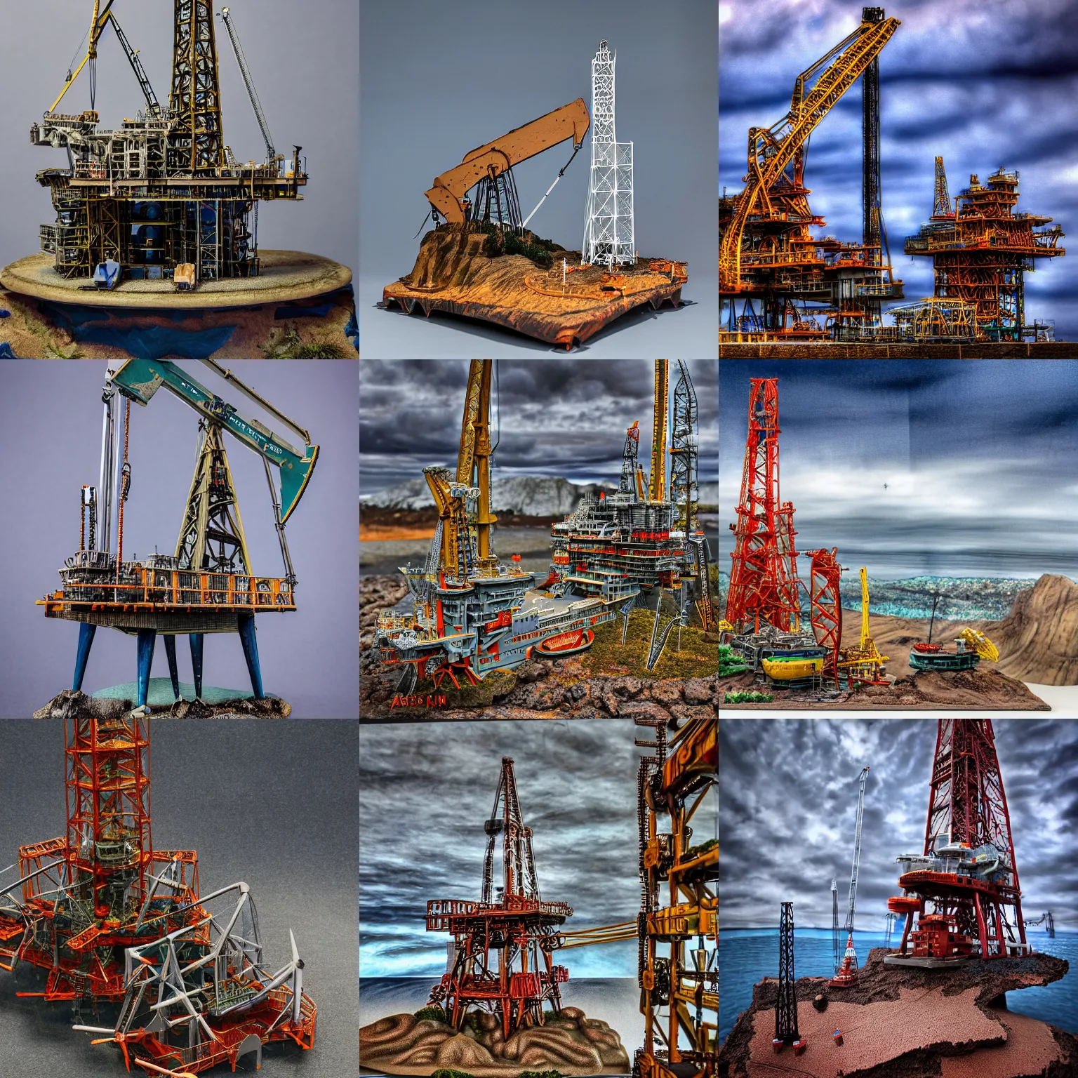 Prompt: a carved diorama of a oil rig by kris kuksi, irisdicense, sharp focus, tone mapped, epic composition 8 5 mm, f. 1 4, zoom out