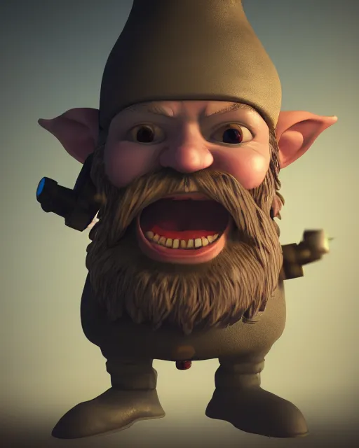 Prompt: bald gnome big white beard, dagger, bomb, running, field, angry, hyper realism, cinematic, volumetric lighting, high detail, octane render, unreal engine, 8 k, depth of field, concept art, dnd, digital art, deviantart artstation, extremely detailed, very sharp, in the style of