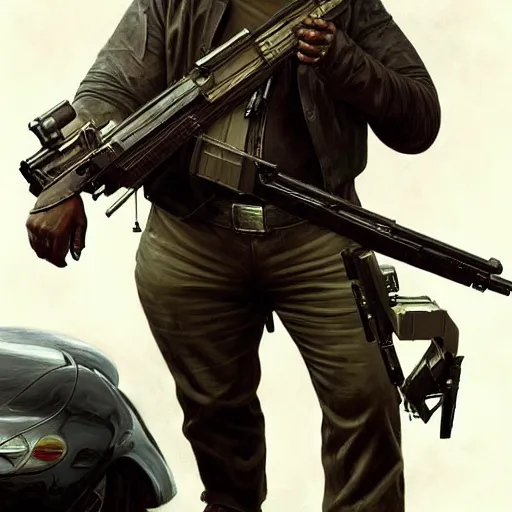 Prompt: morbidly obese keanu reeves using a sniper rifle, painting, elegant intricate digital painting artstation concept art by mark brooks and brad kunkle detailed