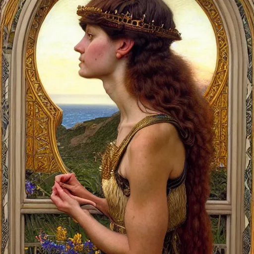 Image similar to highly detailed portrait of a majestic lioness queen in the form of a beautiful woman. d & d, art by donato giancola and evelyn de morgan and carl larsson and john william waterhouse. trending on artstation, intricate details, energetic composition, golden ratio, concept art, illustration, elegant art