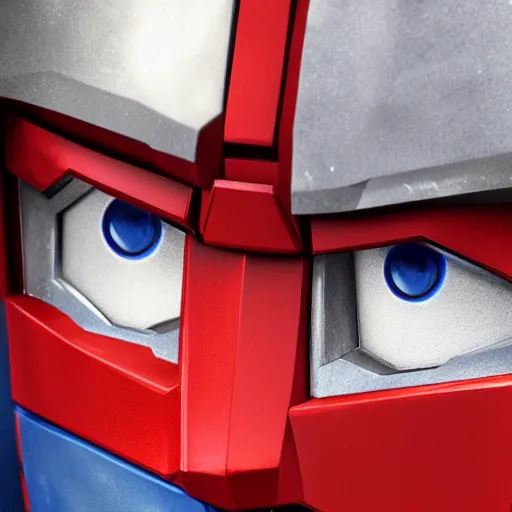 Image similar to optimus prime with realistic human eyes, 8k, sharp, super detailed, extremly realistic