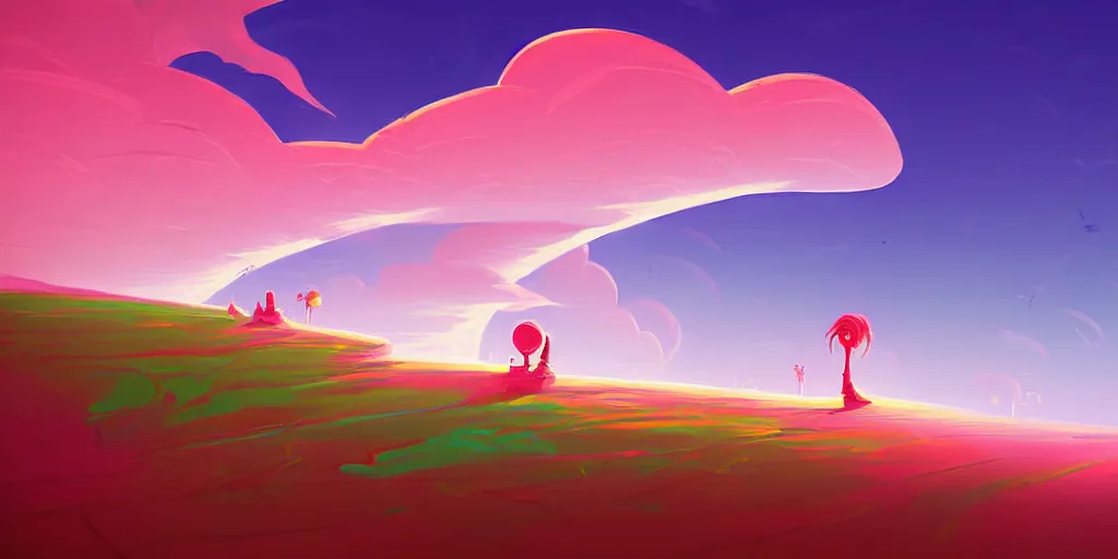 Image similar to curved perspective digital art of a beach with curvy clouds near a high cliff by anton fadeev from nightmare before christmas