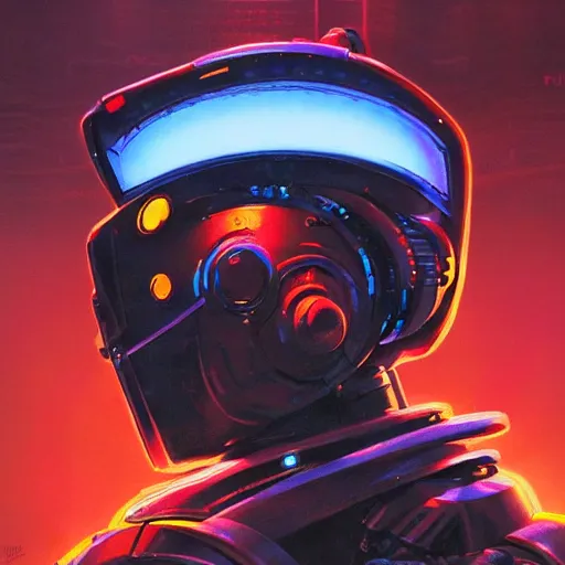 Image similar to a dark and colorful close - up side profile portrait of a sci - fi mecha robot with led lights glowing fog in the background. highly detailed science fiction painting by norman rockwell, frank frazetta, and syd mead. rich colors, high contrast, gloomy atmosphere, dark background. trending on artstation