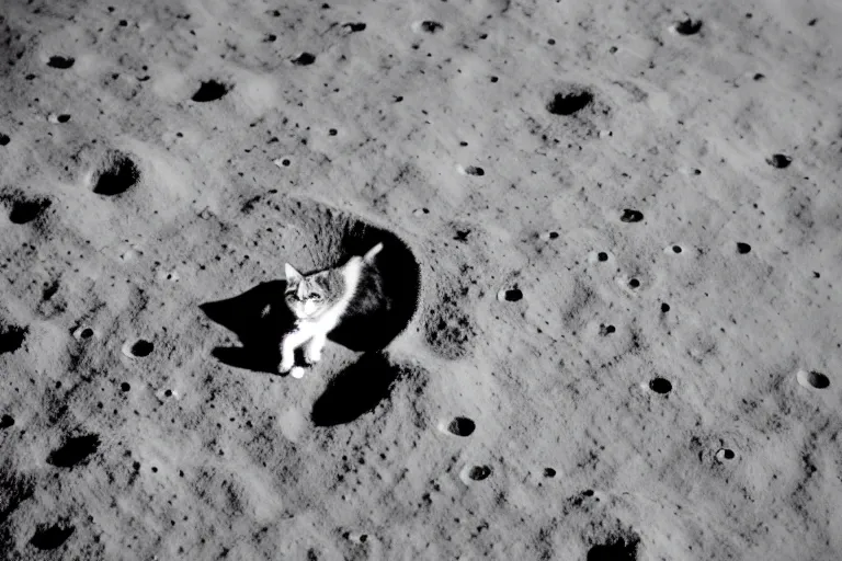 Image similar to photo of the first cat on the moon, highly detailed,