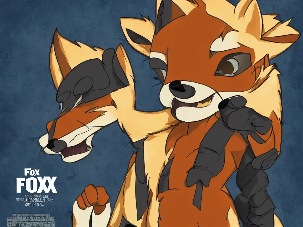 Image similar to movie poster featuring male fox furry a leather suit, fursona, anthropomorphic, furry fandom, studio quality media