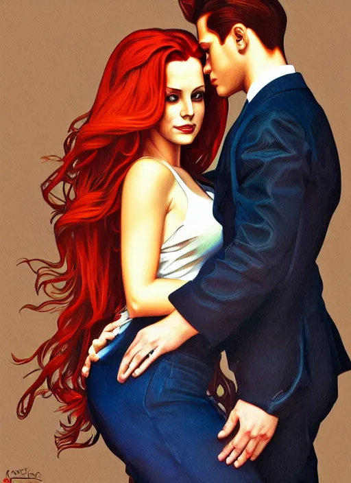 Prompt: oil portrait of cheryl blossom and jason blossom, intricate, elegant, highly detailed, lighting, painting, artstation, smooth, illustration, art by greg rutowski and alphonse mucha
