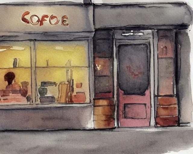 Prompt: a coffee shop smooth light color watercolor