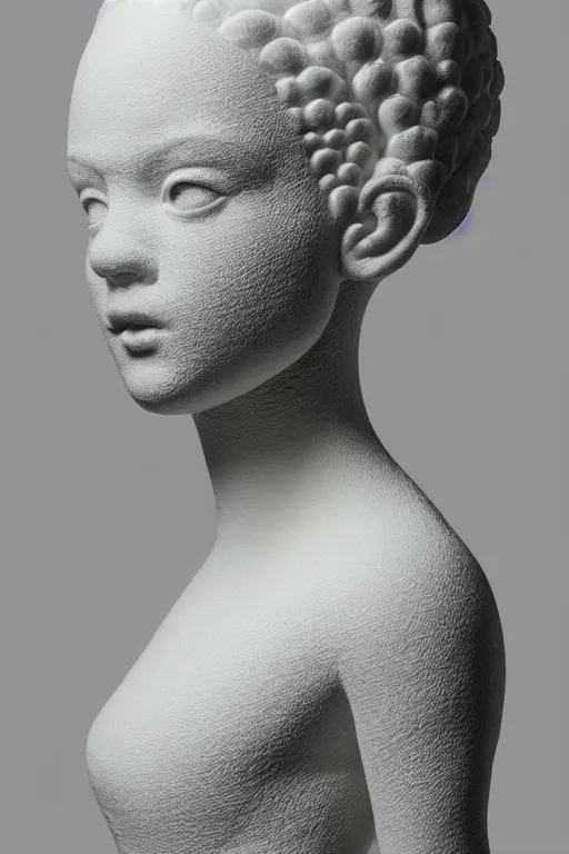 Prompt: full head and shoulders, beautiful female porcelain sculpture by daniel arsham and raoul marks, smooth, all white features on a white background, delicate facial features, white eyes, white lashes, detailed white, lots of 3 d giant axolotls on the head
