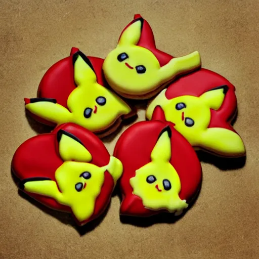 Image similar to hyperrealistic photo of pikachu shaped cookies