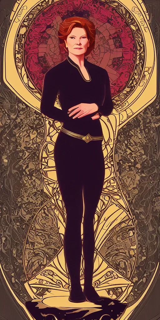 Prompt: star trek Captain Kathryn Janeway art nouveau, amazing details, intricate details ,digital art , illustration, digital painting, trending on artstation, in the style of Alphonse Mucha,