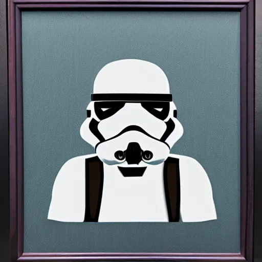 Image similar to individual furry stormtrooper silk screen portrait beeple style