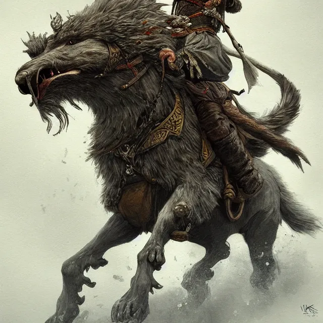 Image similar to young tsarevitch ivan riding on big grey wolf, slavic folk fairytale, story, fable, dramatic, fantasy art, an ultrafine detailed painting, academic art, ornate, inticate, elegant, sharp focus, artstation, by pavel korin, viktor vasnetsov