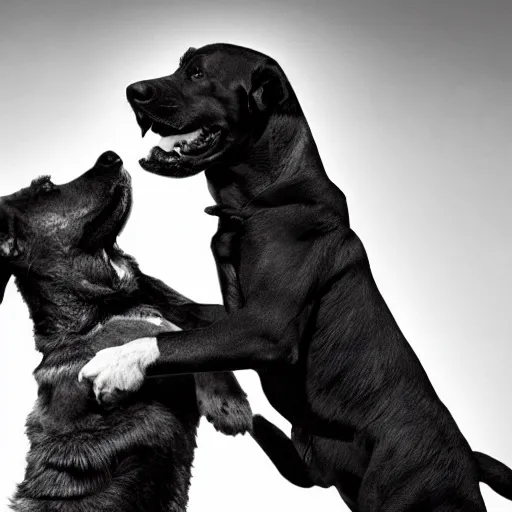 Image similar to vicious dogs fighting, black and white, highly detailed, communist, space, futuristic, hyper real