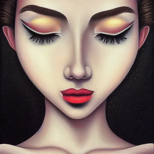 Image similar to a painting of a beautiful woman!!!, an ultrafine detailed painting by rafal olbinski, behance contest winner, pop surrealism, detailed painting, very detailed, minimalist, airbrush art